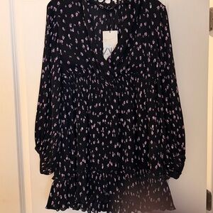 Zara Black Dress with Purple Floral Pattern